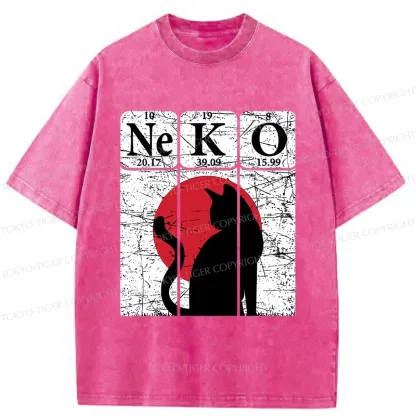 Tokyo-Tiger Vintage Cat Silhouette Washed T-Shirt