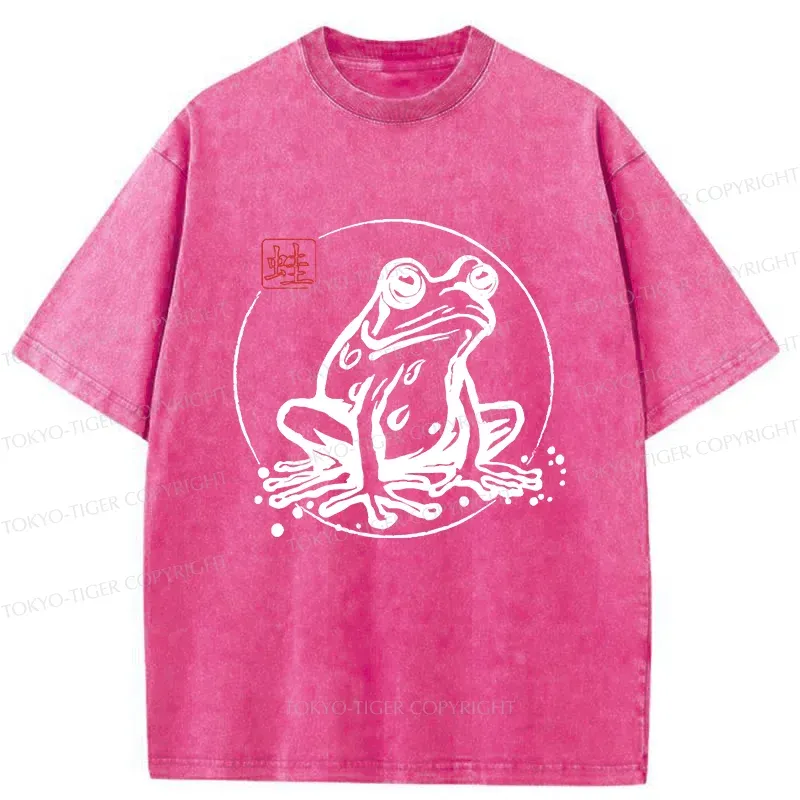 Tokyo-Tiger Retro Japanese Frog Washed T-Shirt