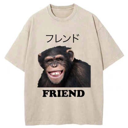 Tokyo-Tiger Funny Chimpanzee Washed T-Shirt