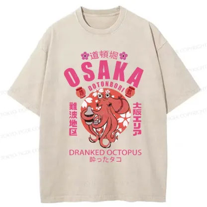 Tokyo-Tiger Sakura And Octopus Washed T-Shirt