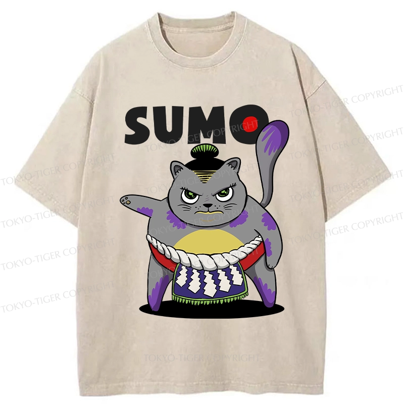 Tokyo-Tiger Cat Sumo Wrestler Washed T-Shirt