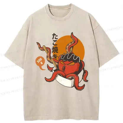 Tokyo-Tiger Yummy Takoyaki Washed T-Shirt