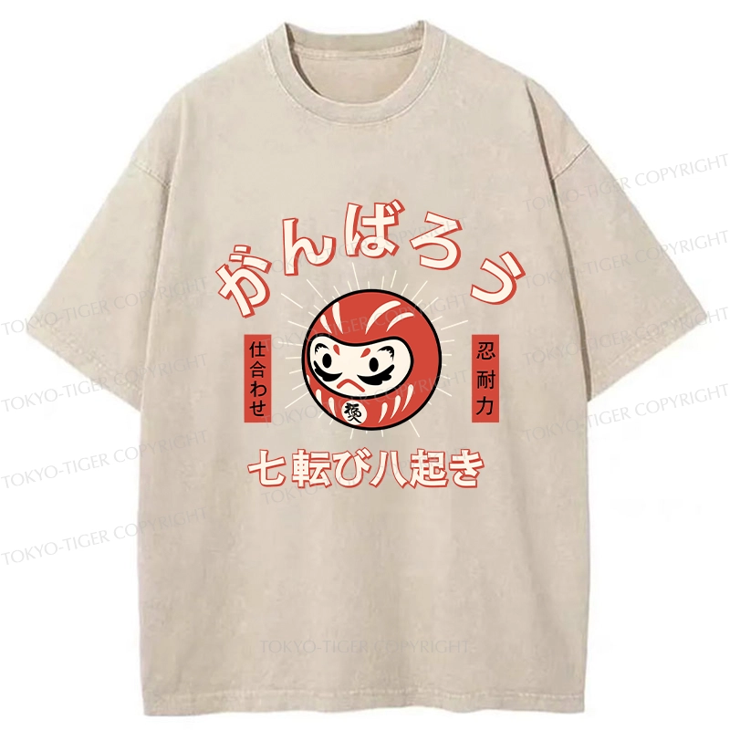 Tokyo-Tiger Let's Do Our Best Japanese Daruma Washed T-Shirt