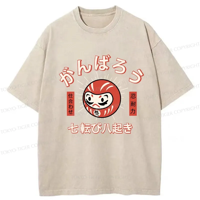 Tokyo-Tiger Let's Do Our Best Japanese Daruma Washed T-Shirt