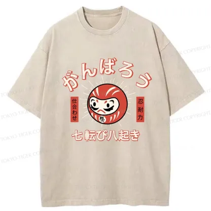 Tokyo-Tiger Let's Do Our Best Japanese Daruma Washed T-Shirt