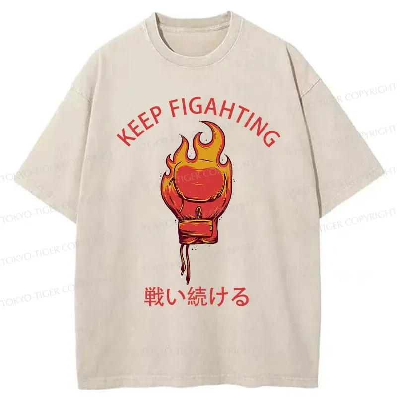 Tokyo-Tiger Keep Fighting Washed T-Shirt