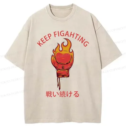 Tokyo-Tiger Keep Fighting Washed T-Shirt