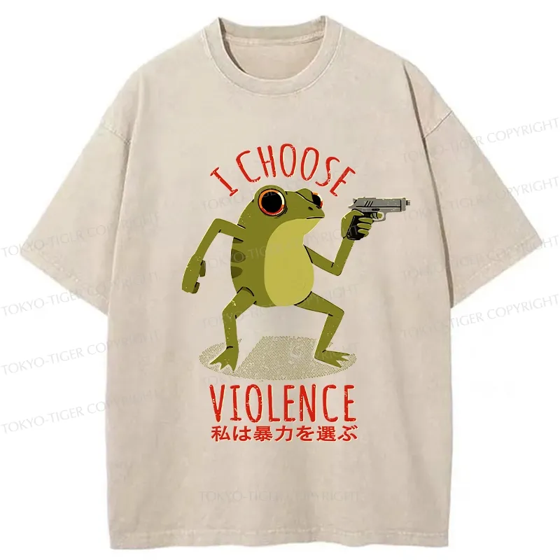 Tokyo-Tiger I Choose Violence Funny Washed T-Shirt