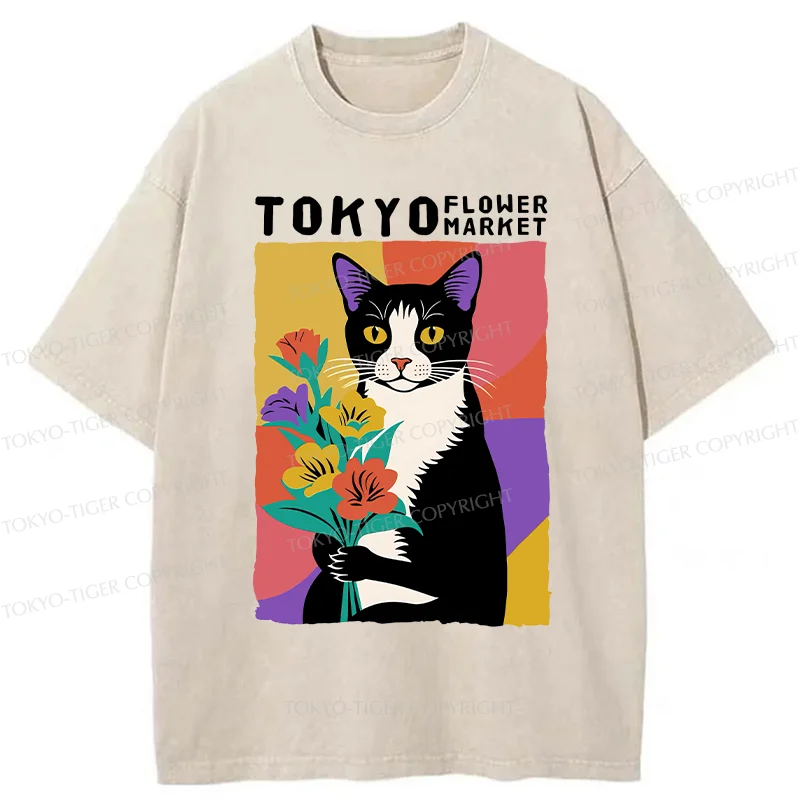 Tokyo-Tiger Flower Market In Tokyo Japan Washed T-Shirt