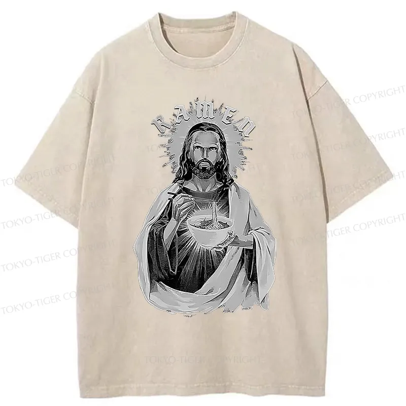 Tokyo-Tiger Ramen Lover Jesus Washed T-Shirt