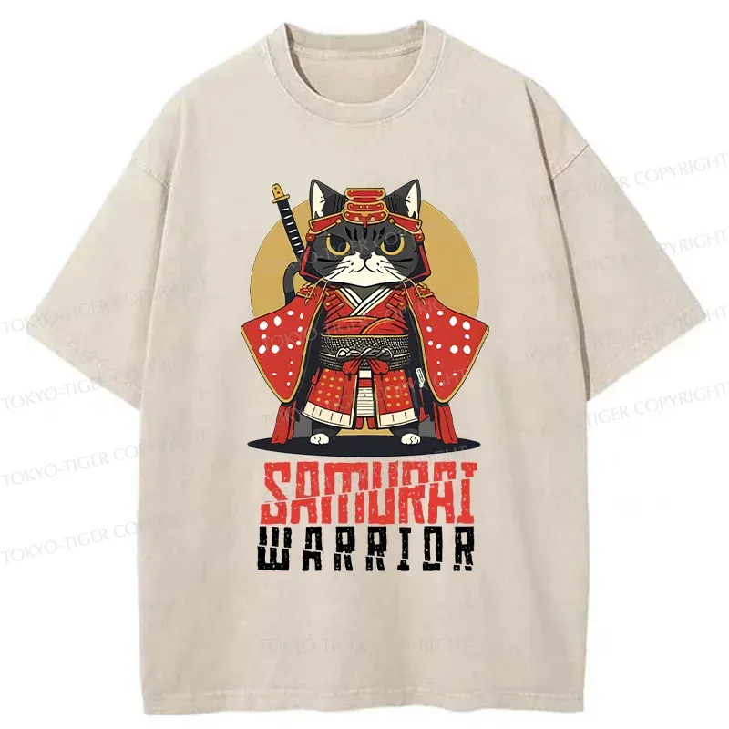 Tokyo-Tiger Mighty Cat Samurai Washed T-Shirt
