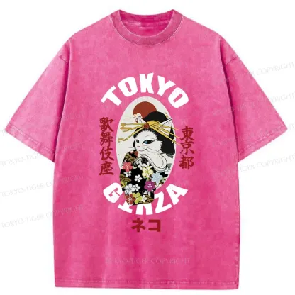 Tokyo-Tiger Geisha Cat Washed T-Shirt