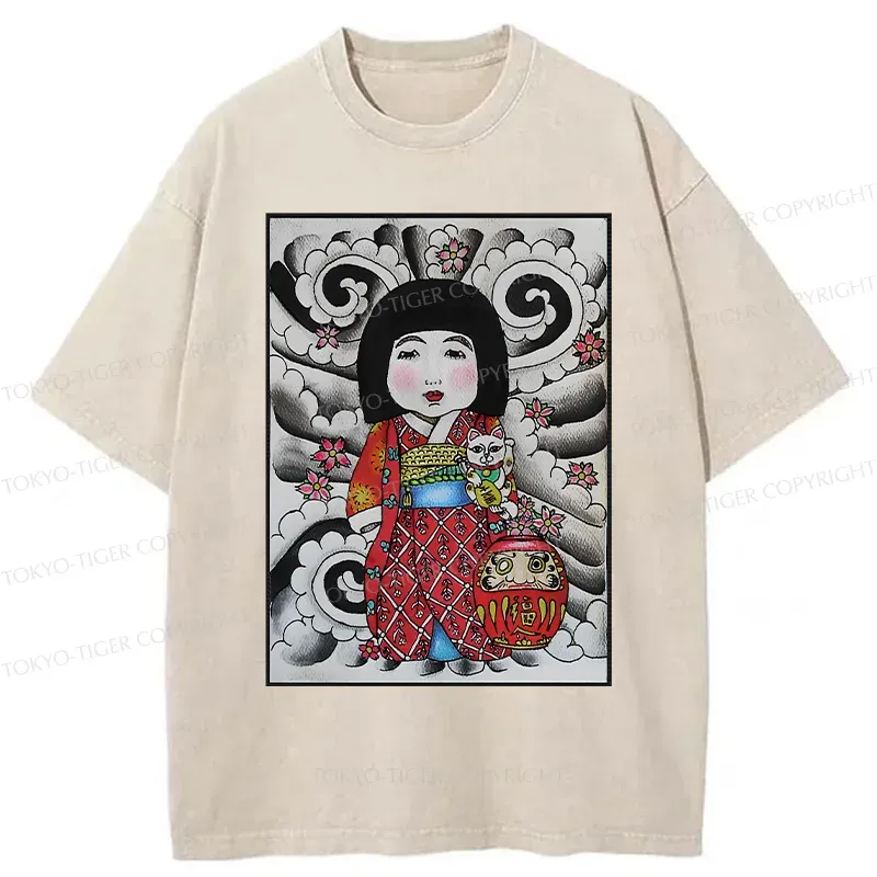 Tokyo-Tiger Japanese Little Girl Washed T-Shirt