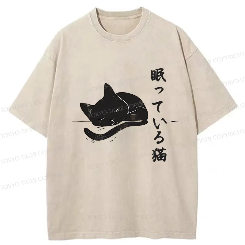 Tokyo-Tiger Sleeping Cat Washed T-Shirt