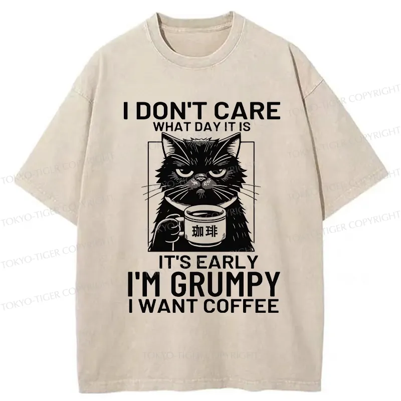 Tokyo-Tiger Funny Grumpy Cat Washed T-Shirt Sale