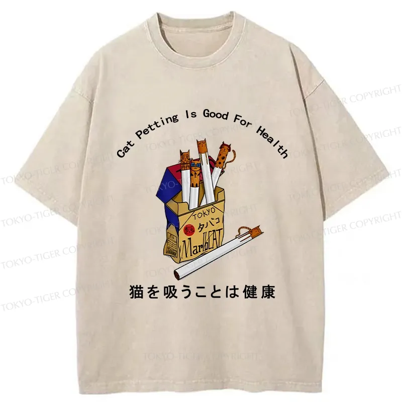 Tokyo-Tiger Cat Petting Is Good For Health Washed T-Shirt