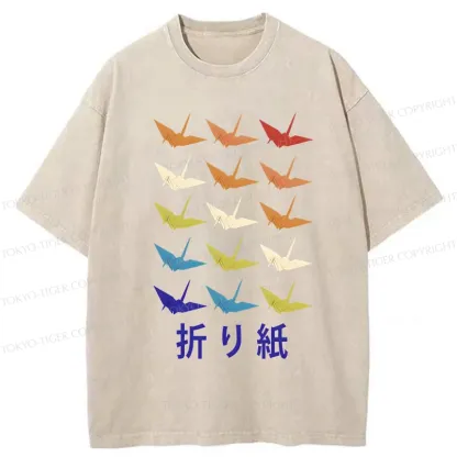 Tokyo-Tiger Japanese Traditional Origami Washed T-Shirt