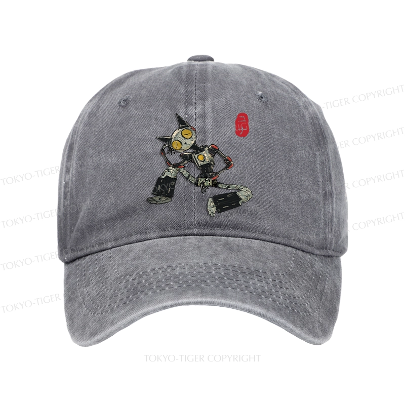 Tokyo-Tiger Contemplative Robot Cat Washed Cap