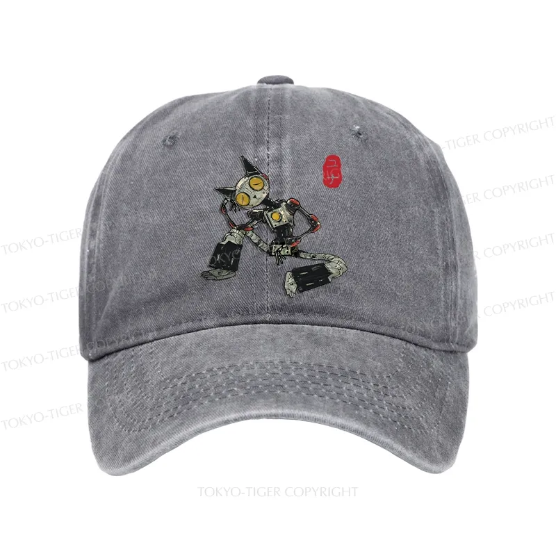 Tokyo-Tiger Contemplative Robot Cat Washed Cap