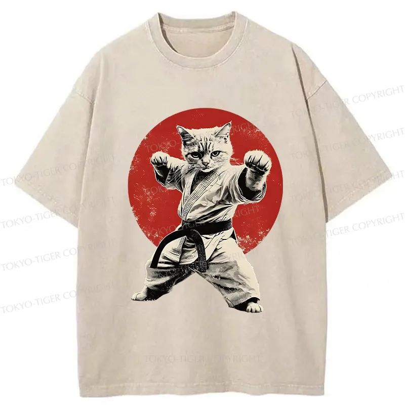 Tokyo-Tiger Japanese Karate Cat Washed T-Shirt