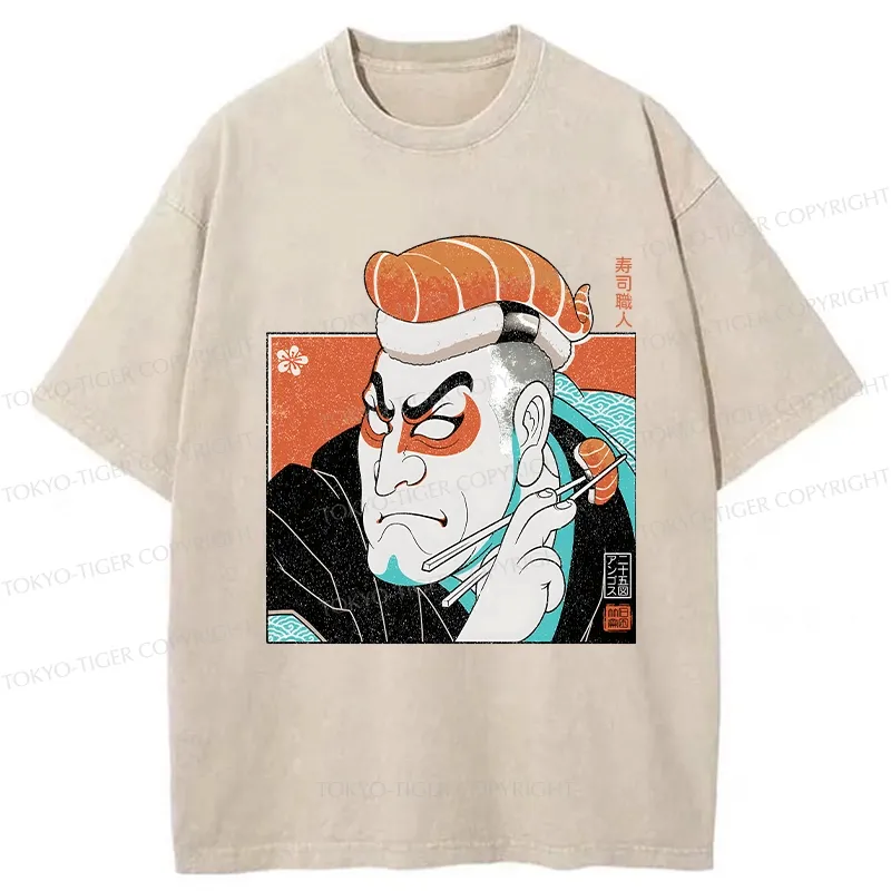Tokyo-Tiger Sushi Chef Washed T-Shirt Sale