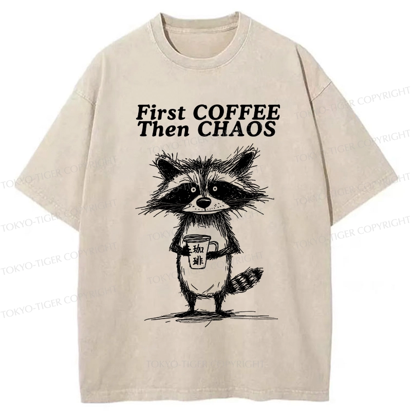 Tokyo-Tiger First Coffee Then Chaos Washed T-Shirt