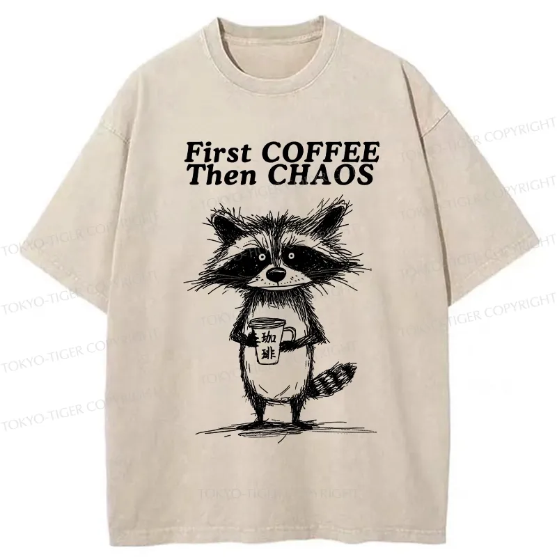Tokyo-Tiger First Coffee Then Chaos Washed T-Shirt Sale