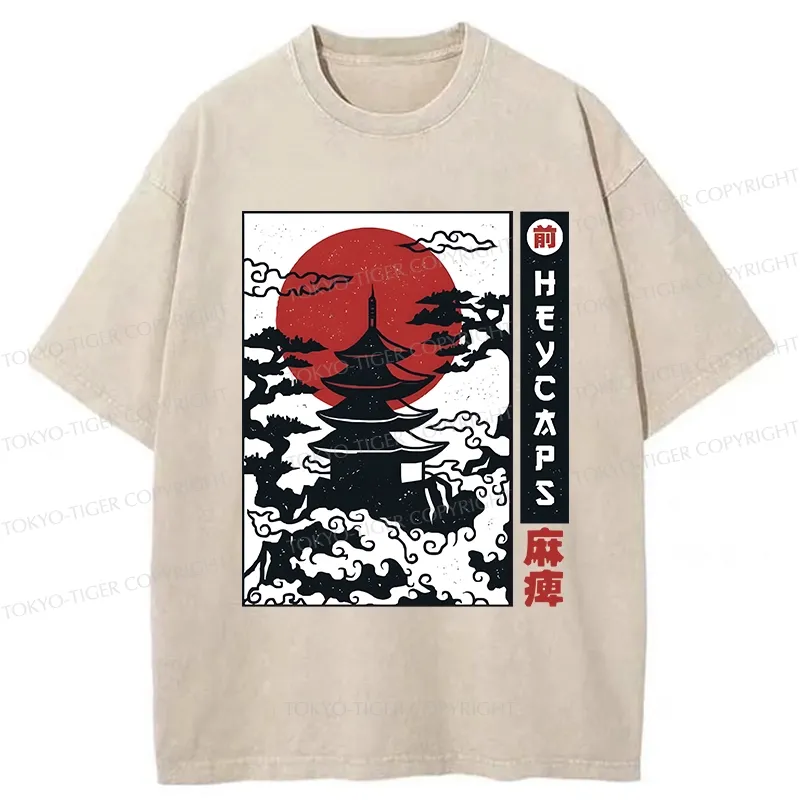 Tokyo-Tiger Japanese Old Temple Washed T-Shirt