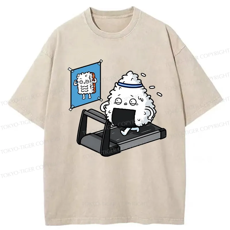 Tokyo-Tiger Funny Sushi Fitness Washed T-Shirt