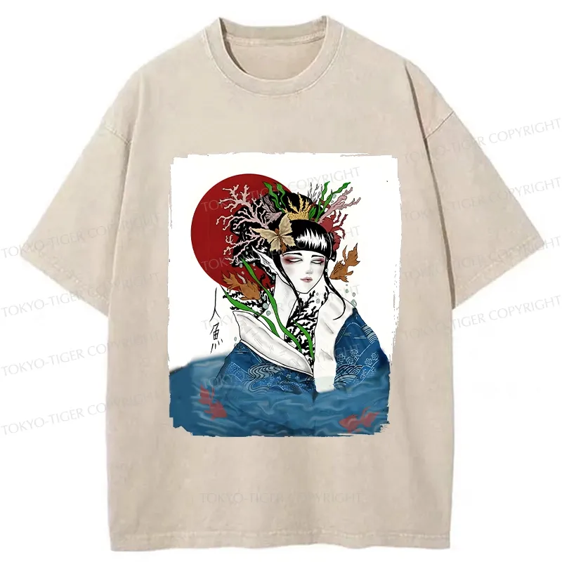 Tokyo-Tiger Japanese Mermaid Washed T-Shirt