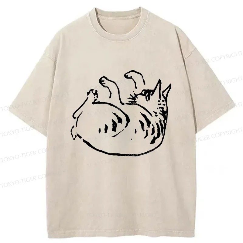 Tokyo-Tiger Sleeping Cat Washed T-Shirt