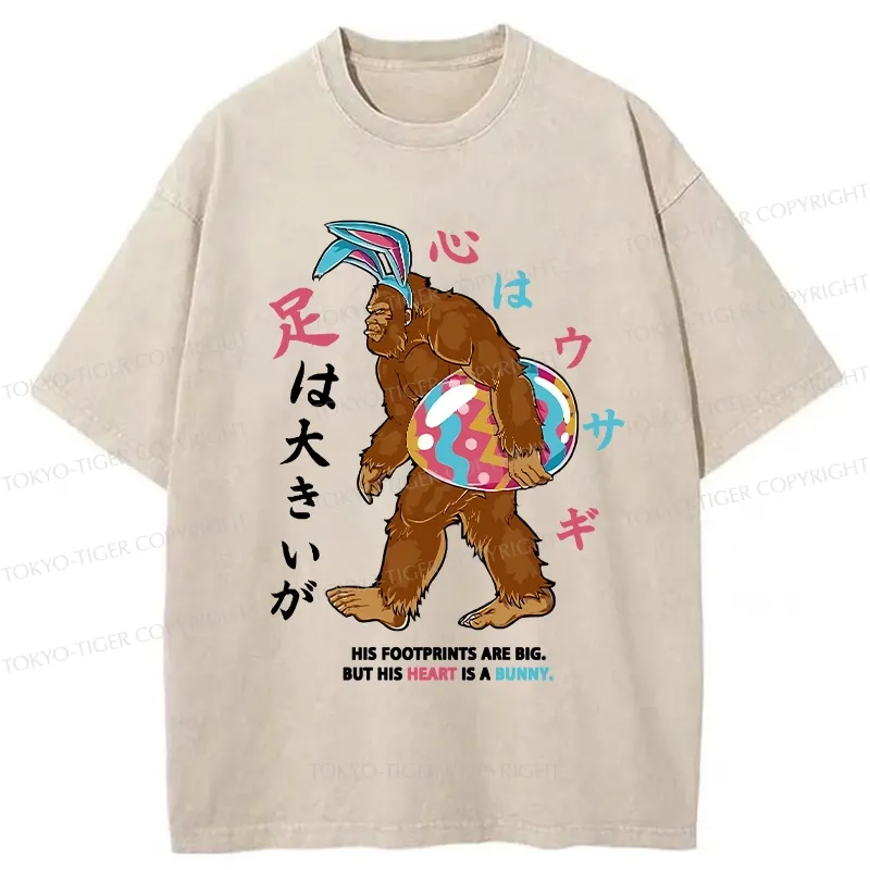 Tokyo-Tiger Funny Easter Bigfoot Bunny Washed T-Shirt Sale
