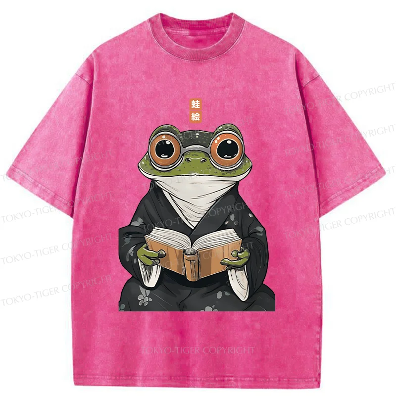 Tokyo-Tiger Frog Reading Washed T-Shirt