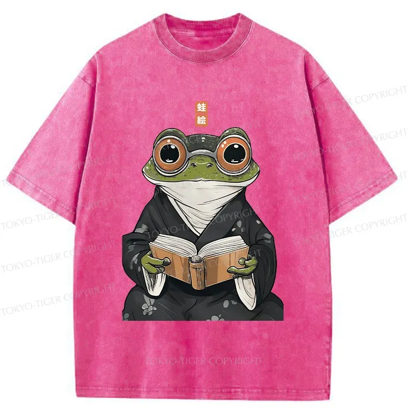 Tokyo-Tiger Frog Reading Washed T-Shirt