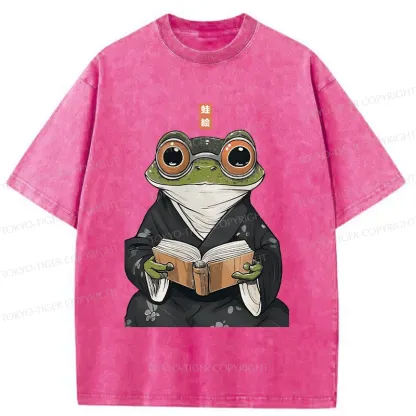 Tokyo-Tiger Frog Reading Washed T-Shirt