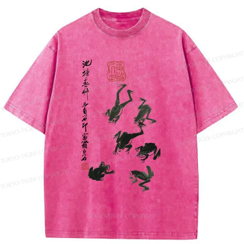 Tokyo-Tiger Retro Japanese Frog Washed T-Shirt