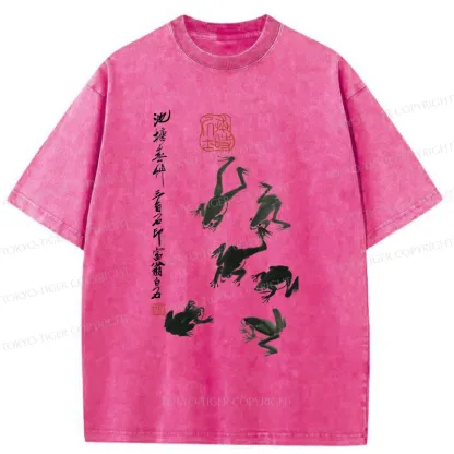 Tokyo-Tiger Retro Japanese Frog Washed T-Shirt