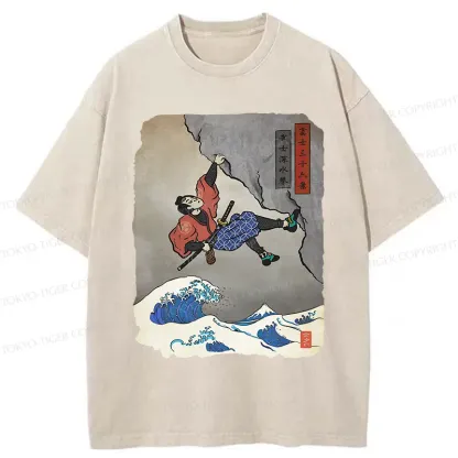 Tokyo-Tiger Japanese Samurai Rock Climbing Washed T-Shirt