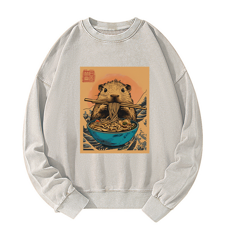 Tokyo-Tiger Opossum Eats Ramen Washed Sweatshirt