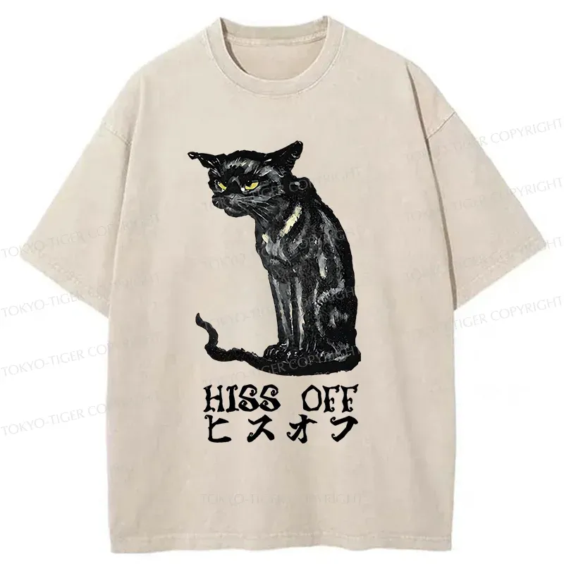 Tokyo-Tiger Watchful Black Cat Washed T-Shirt