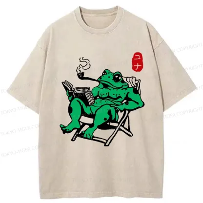 Tokyo-Tiger Muscle Frog Reading Washed T-Shirt