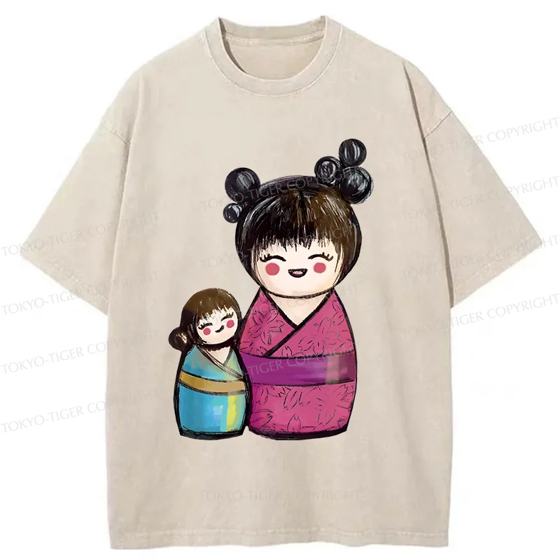 Tokyo-Tiger Geisha Doll Washed T-Shirt