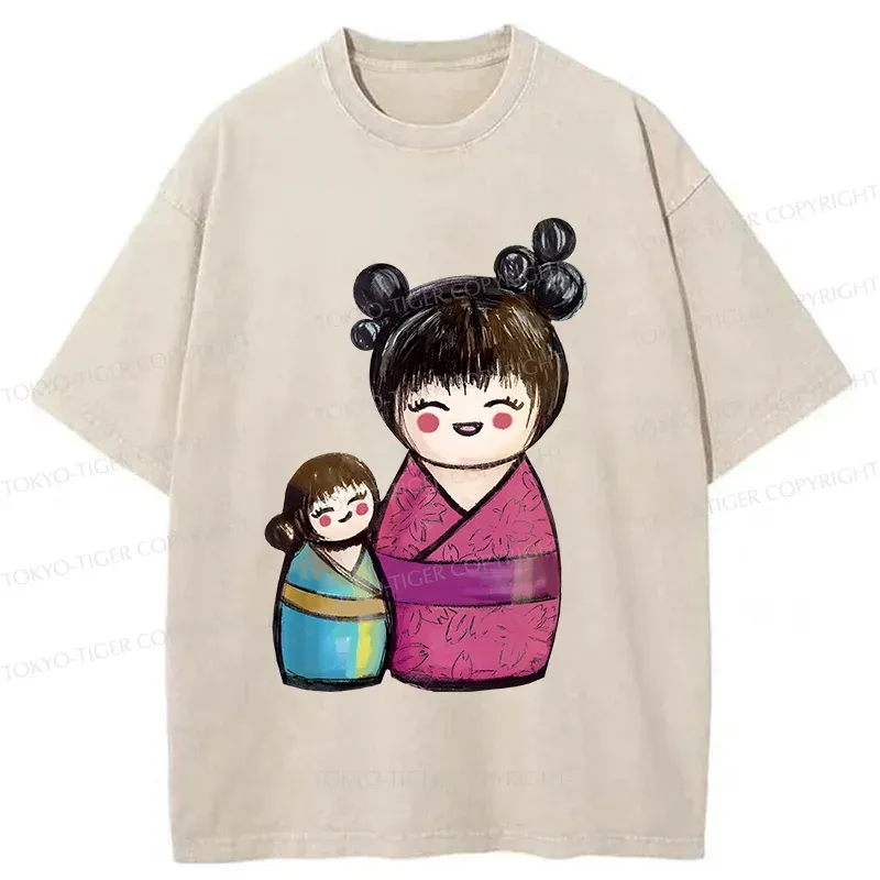 Tokyo-Tiger Geisha Doll Washed T-Shirt