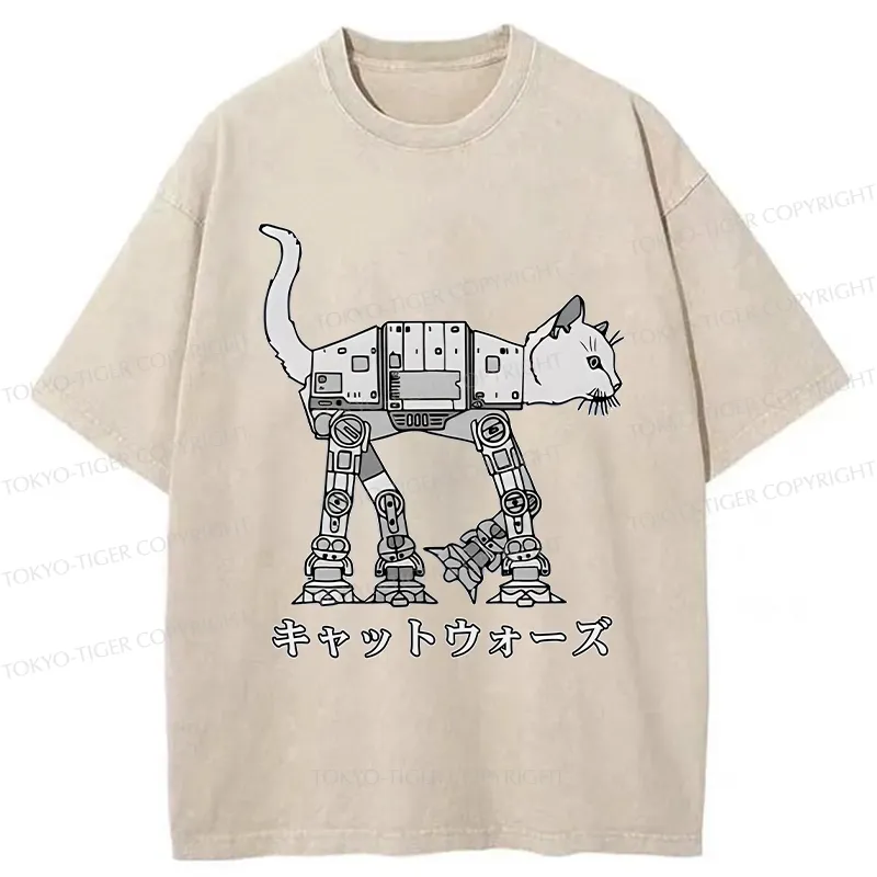 Tokyo-Tiger Cat Wars Washed T-Shirt
