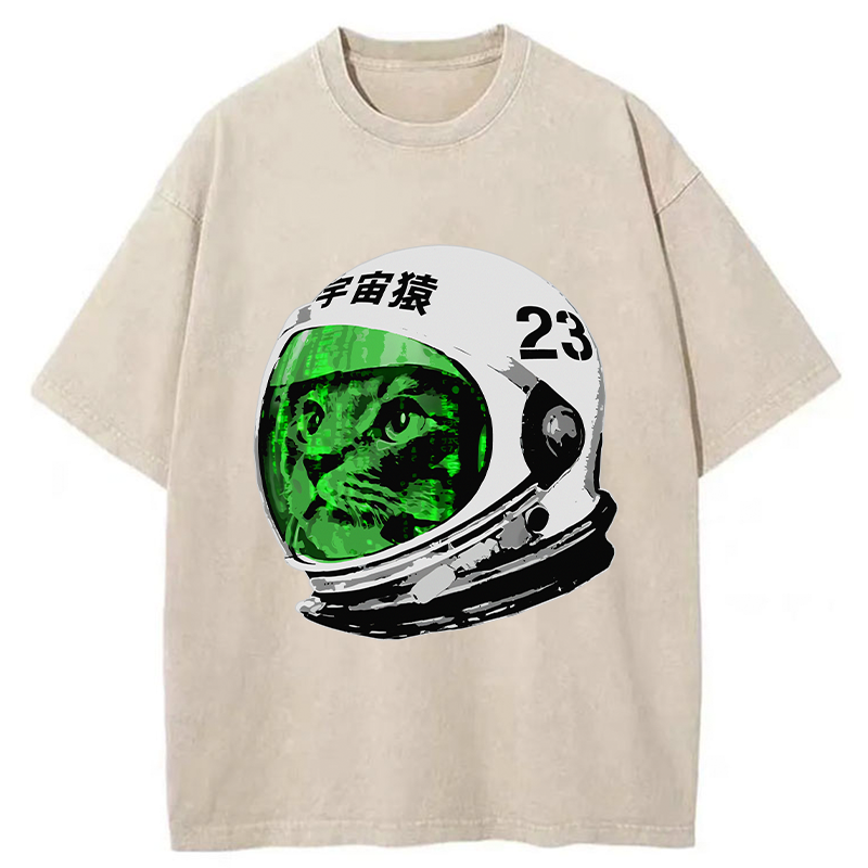 Tokyo-Tiger Astronaut Cat Washed T-Shirt