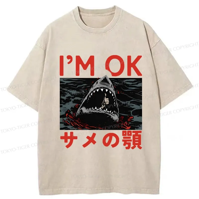 Tokyo-Tiger Funny I'm Ok Washed T-Shirt