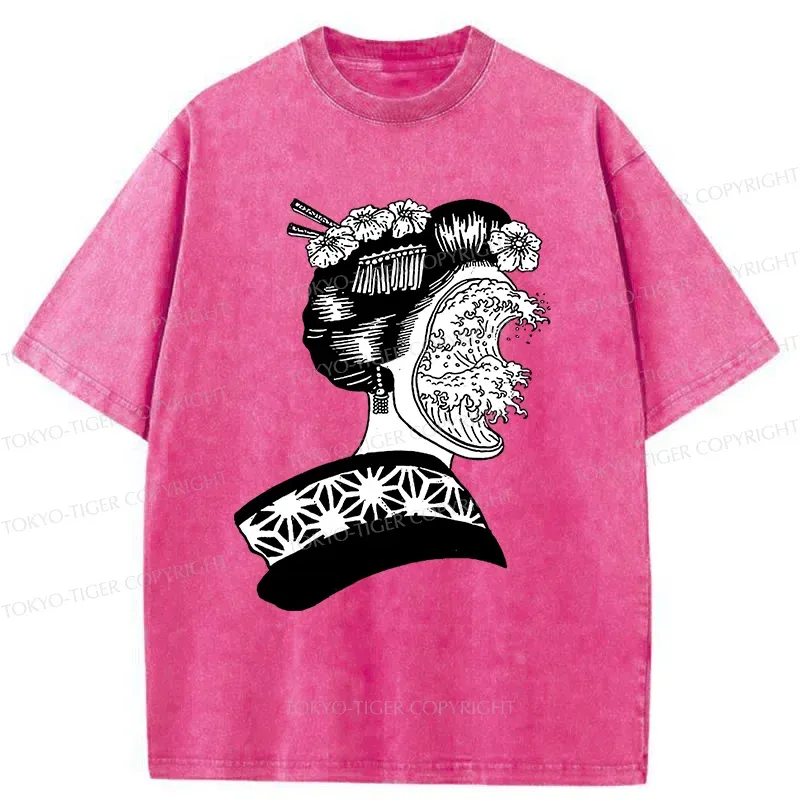 Tokyo-Tiger Horror Geisha And Wave Washed T-Shirt