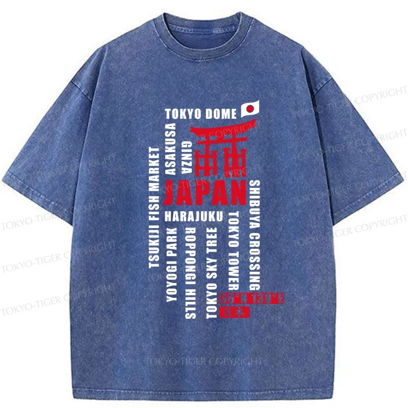 Tokyo-Tiger Japan Attractions Collection Washed T-Shirt