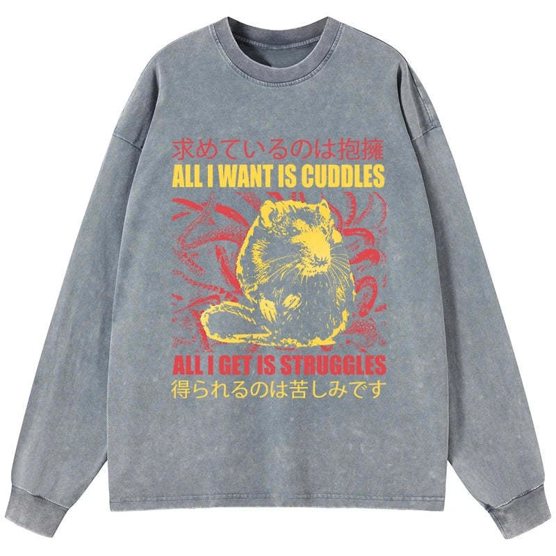 Tokyo-Tiger All I Want Is Cuddles Washed Long Sleeve T-Shirt