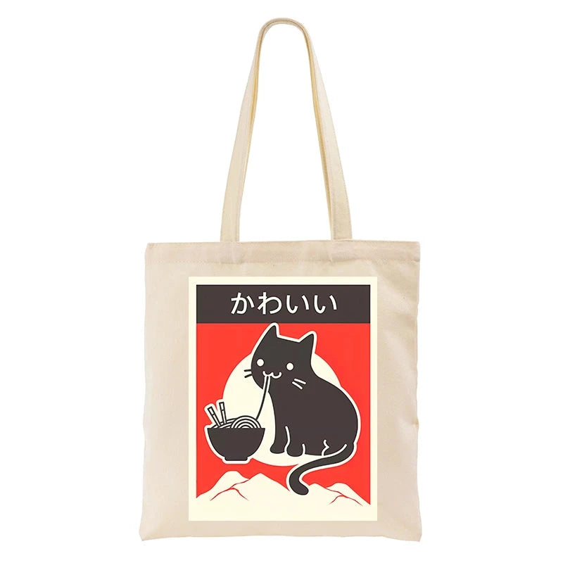 Tokyo-Tiger "Kawaii" Vintage Style Japenese Ramen Cat Tote Bag-tokyo-tiger